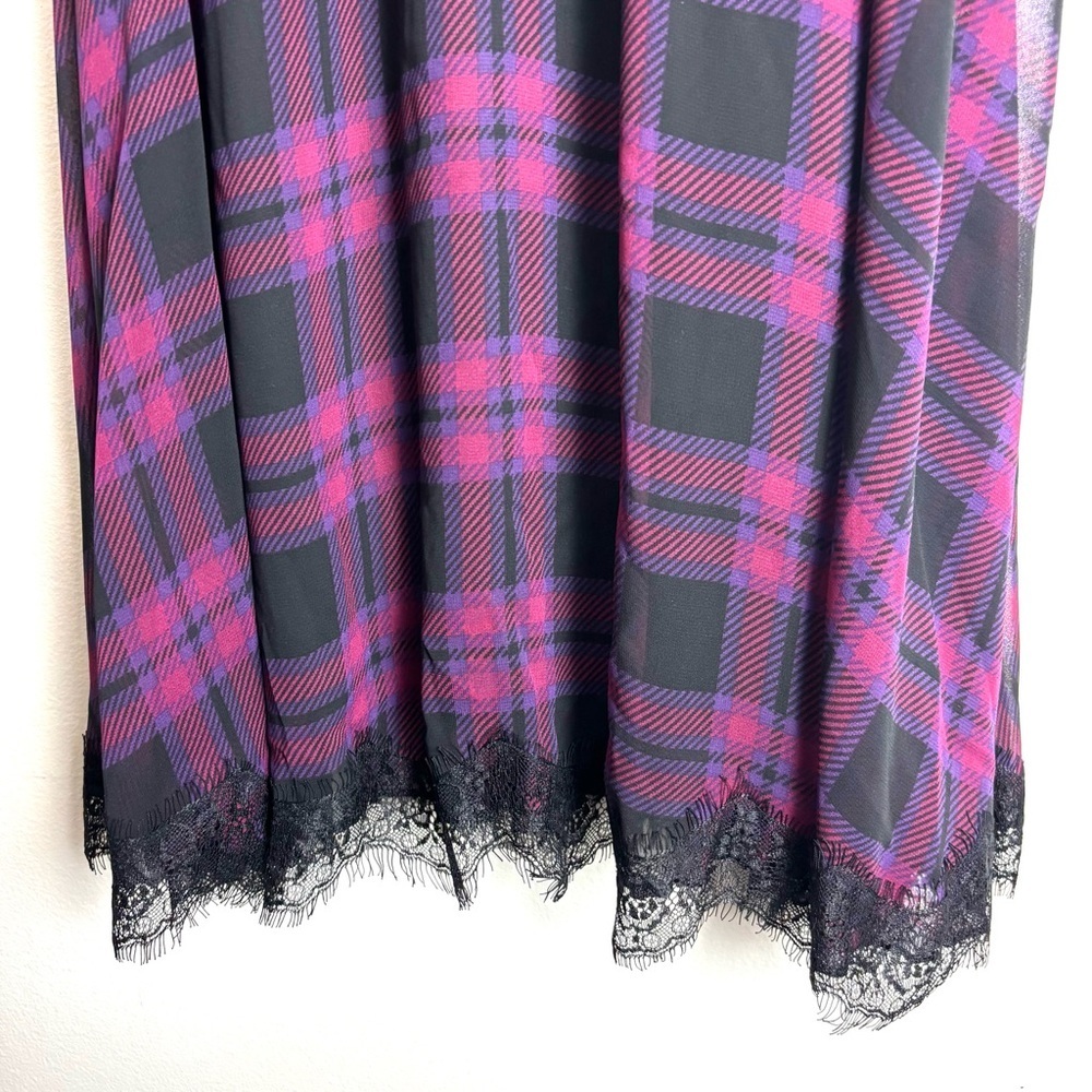 Express slip dress black purple plaid XS lace trim - Picture 5 of 8